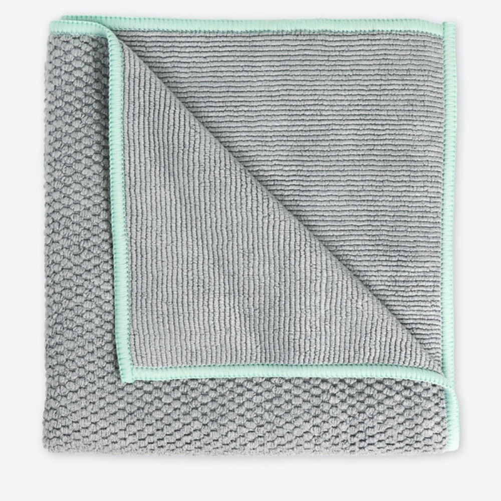 Norwex Diamond Weave Kitchen Towel and Cloth Set Graphite w Sea Mist Trim